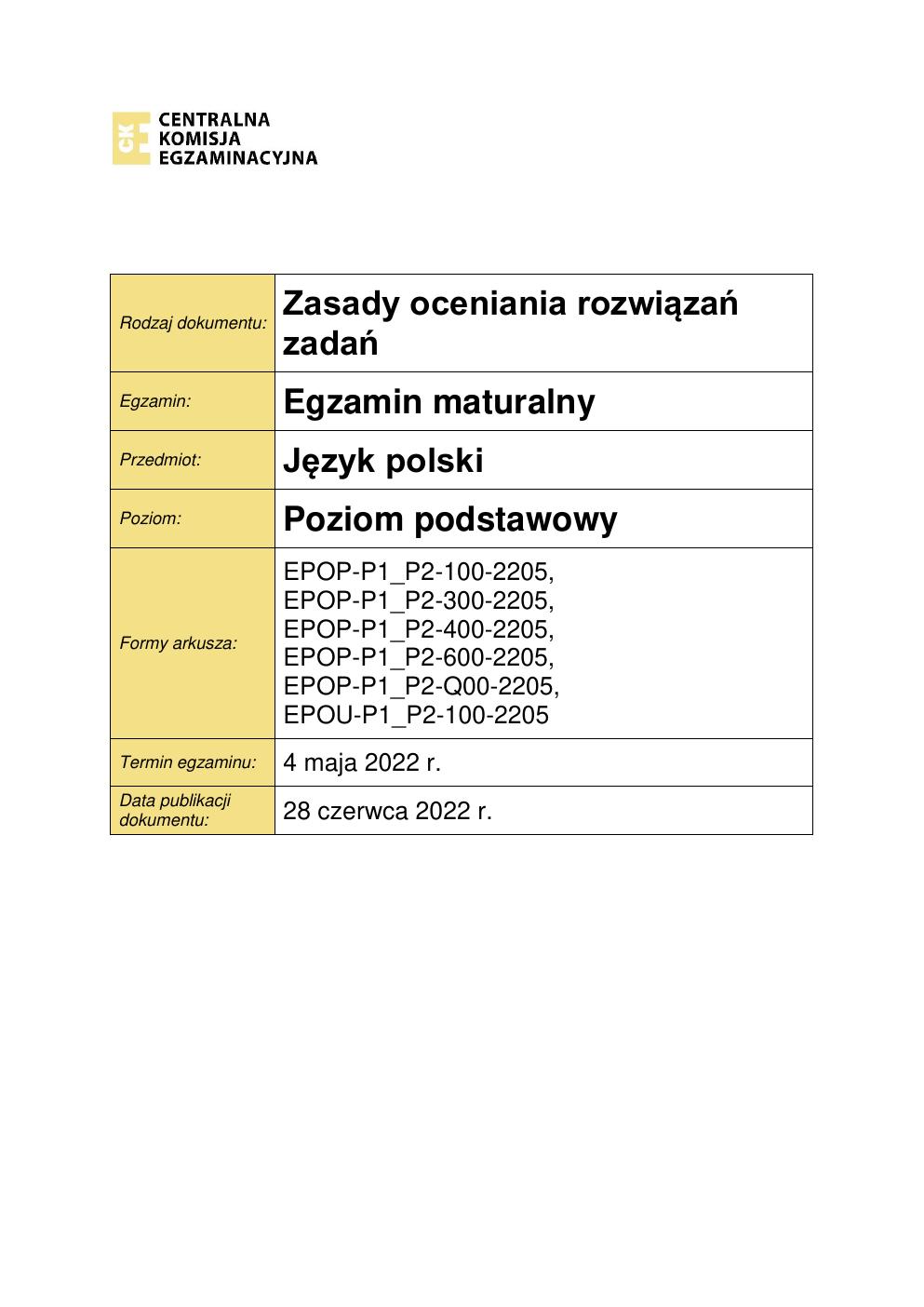 odpowiedzi - język polski podstawowy - matura 2022 - maj-01