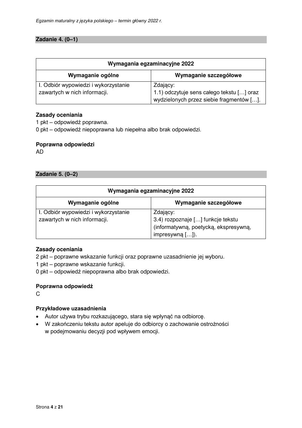 odpowiedzi - język polski podstawowy - matura 2022 - maj-04