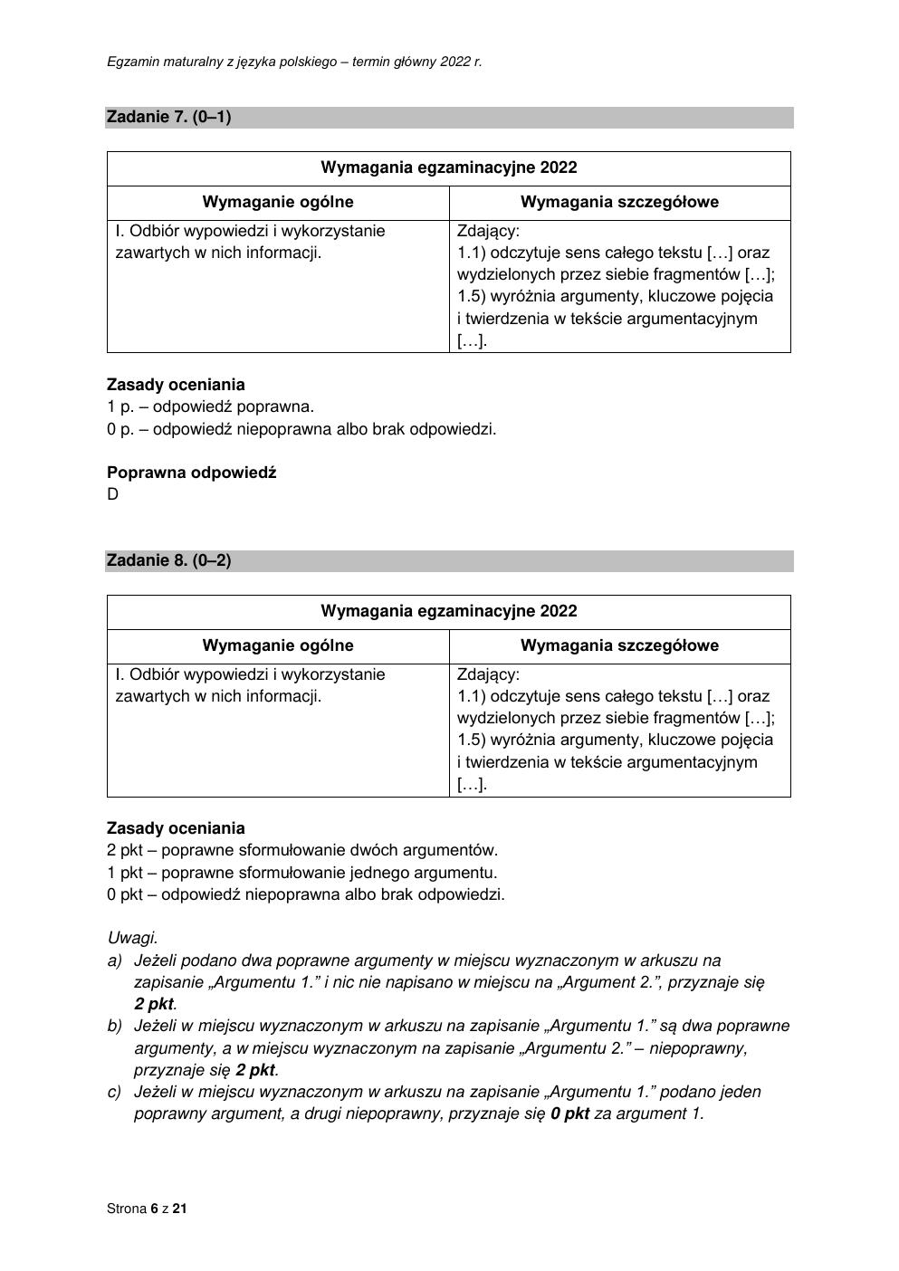odpowiedzi - język polski podstawowy - matura 2022 - maj-06