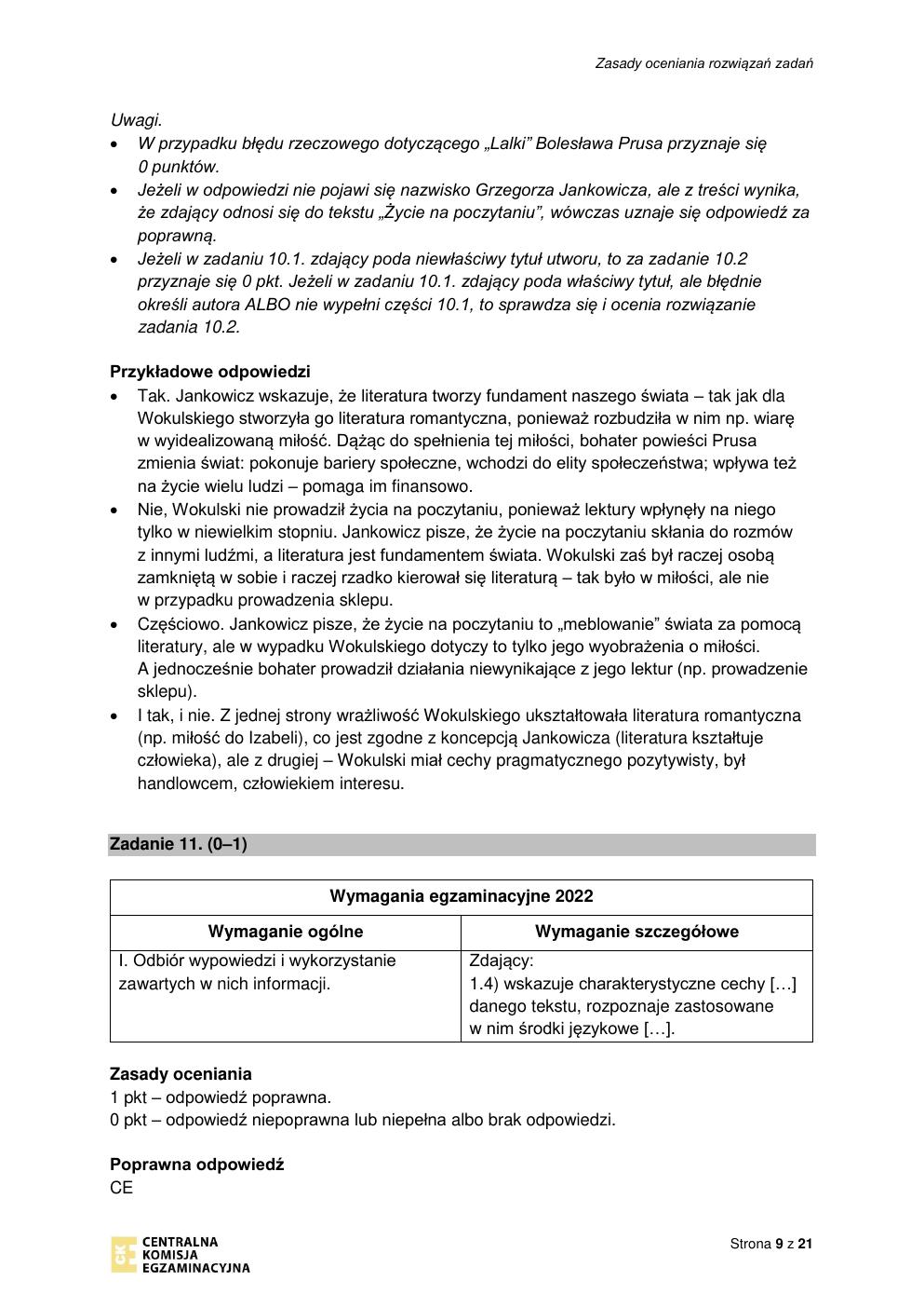 odpowiedzi - język polski podstawowy - matura 2022 - maj-09