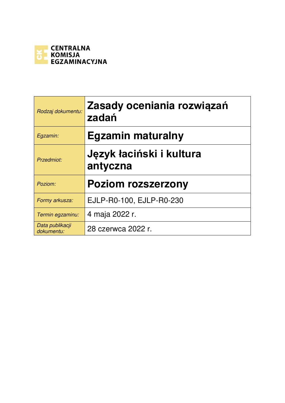 odpowiedzi - język łaciński i kultura antyczna rozszerzony - matura 2022 - maj-1