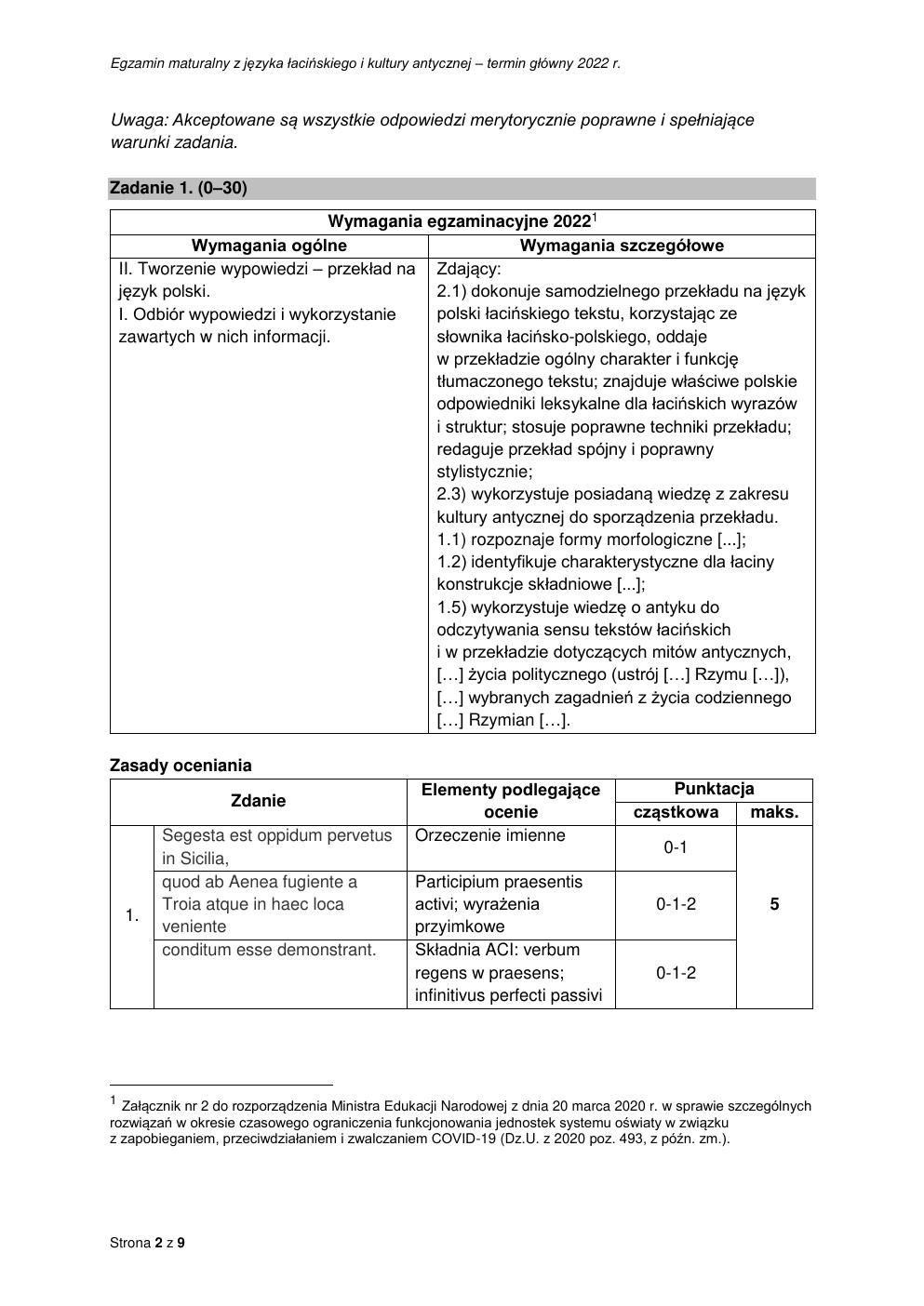 odpowiedzi - język łaciński i kultura antyczna rozszerzony - matura 2022 - maj-2