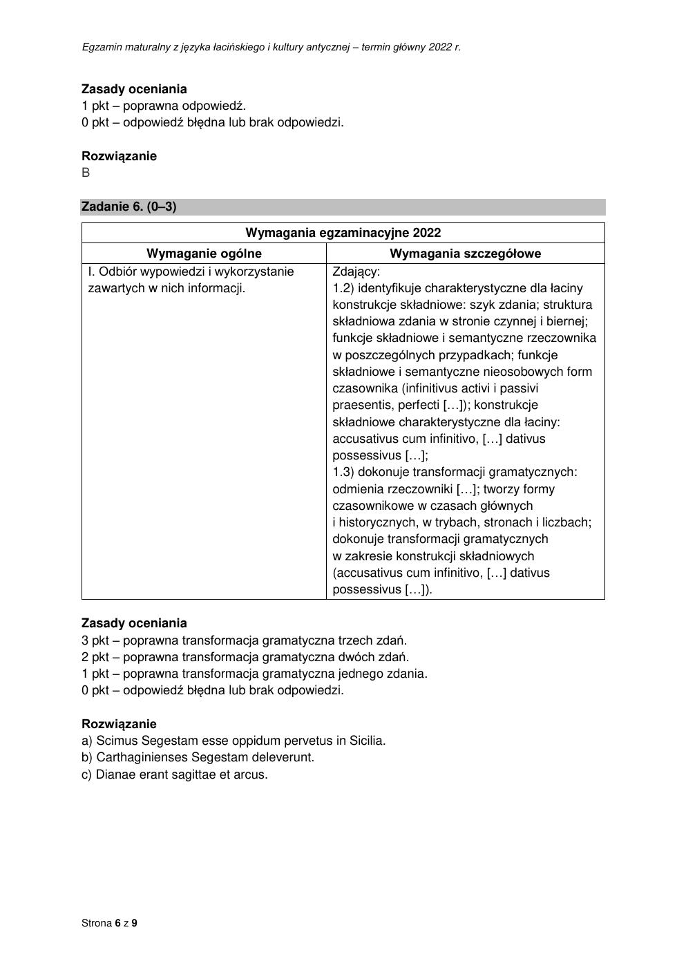 odpowiedzi - język łaciński i kultura antyczna rozszerzony - matura 2022 - maj-6