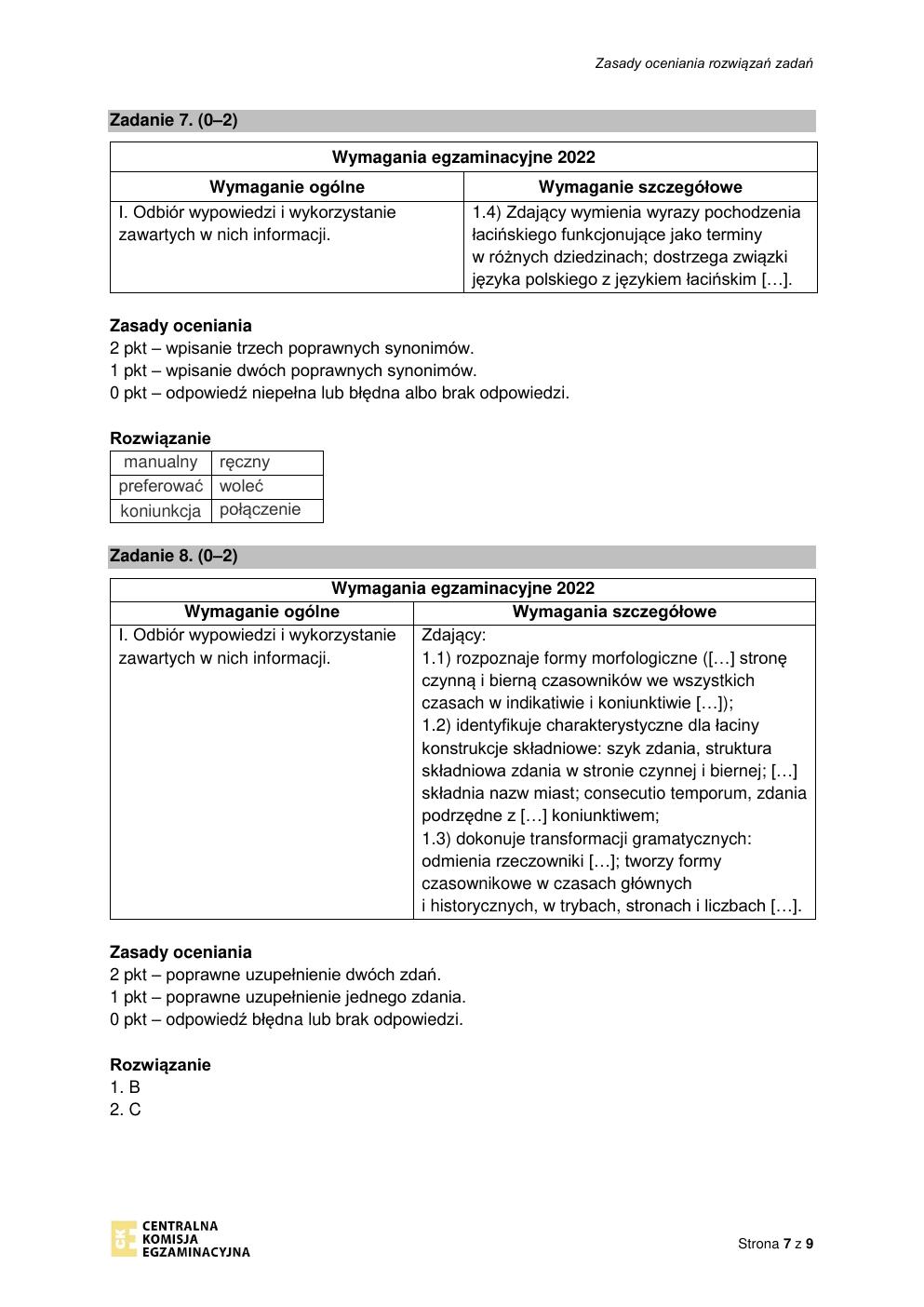 odpowiedzi - język łaciński i kultura antyczna rozszerzony - matura 2022 - maj-7