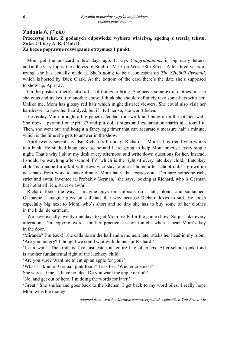 Pytania - jezyk angielski, p. podstawowy, matura 2011-strona-06