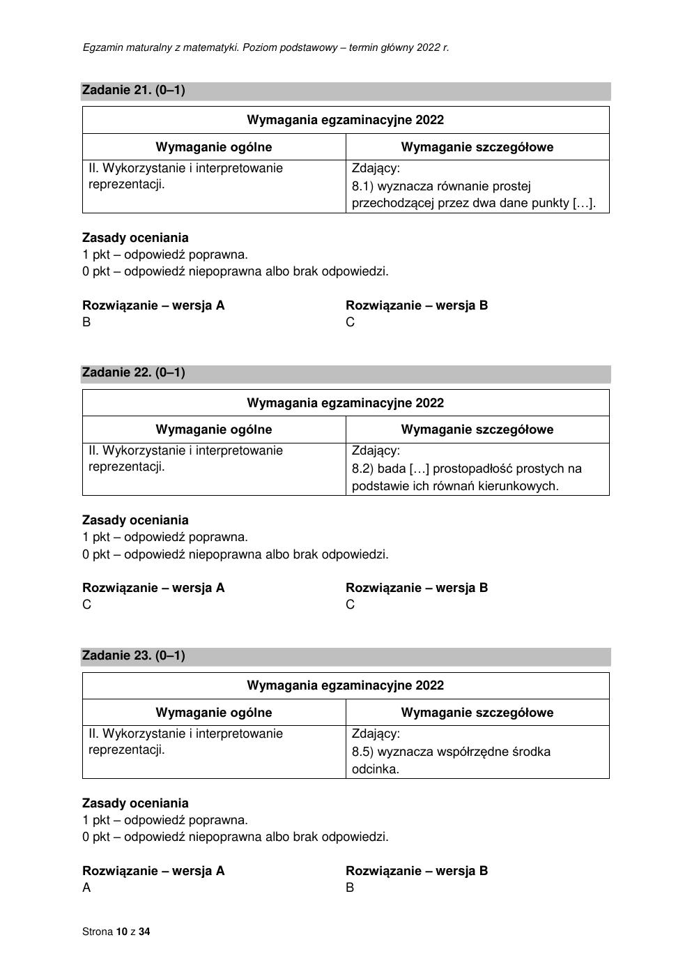 odpowiedzi - matematyka podstawowy - matura 2022 - maj-10