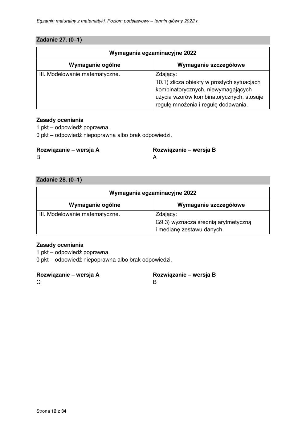 odpowiedzi - matematyka podstawowy - matura 2022 - maj-12