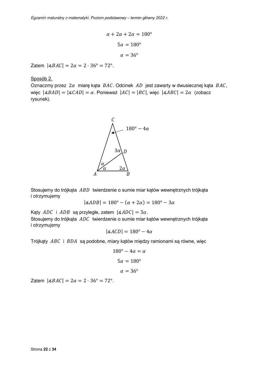 odpowiedzi - matematyka podstawowy - matura 2022 - maj-22