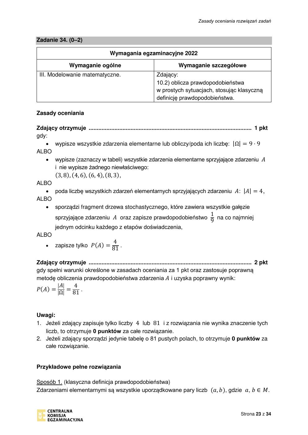 odpowiedzi - matematyka podstawowy - matura 2022 - maj-23