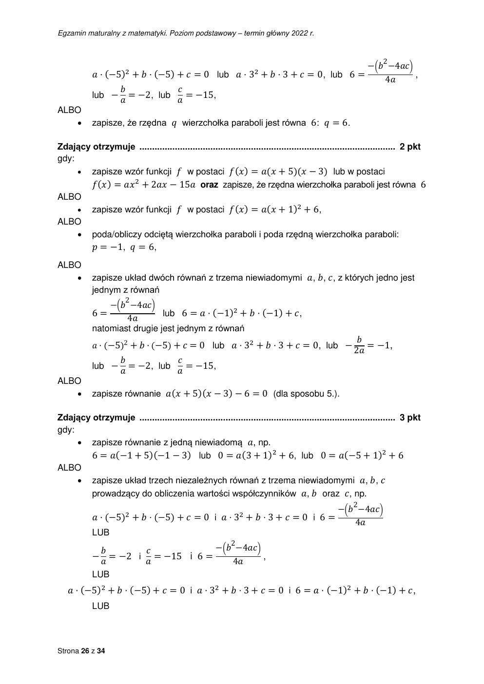 odpowiedzi - matematyka podstawowy - matura 2022 - maj-26