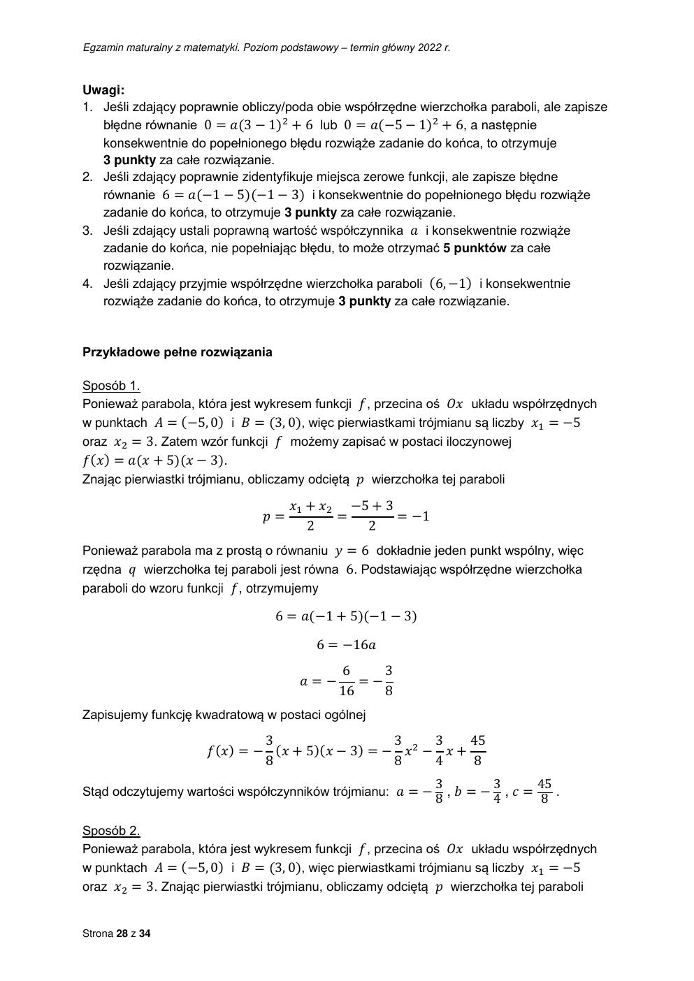 odpowiedzi - matematyka podstawowy - matura 2022 - maj-28