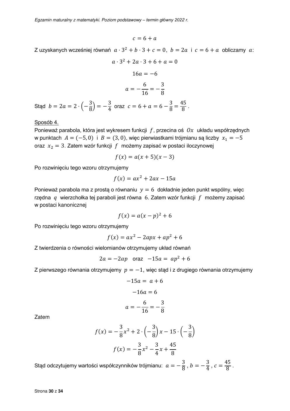 odpowiedzi - matematyka podstawowy - matura 2022 - maj-30