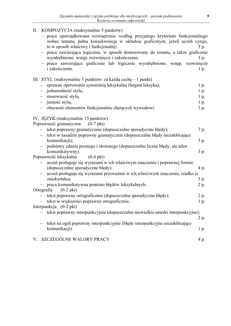 Odpowiedzi - jezyk polski, dla osob nieslyszacych, matura 2011-strona-09