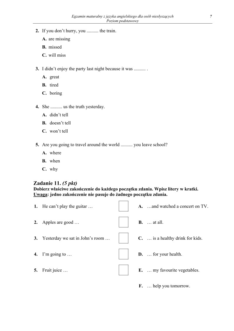 Pytania - jezyk angielski, dla osob nieslyszacych, matura 2011-strona-07