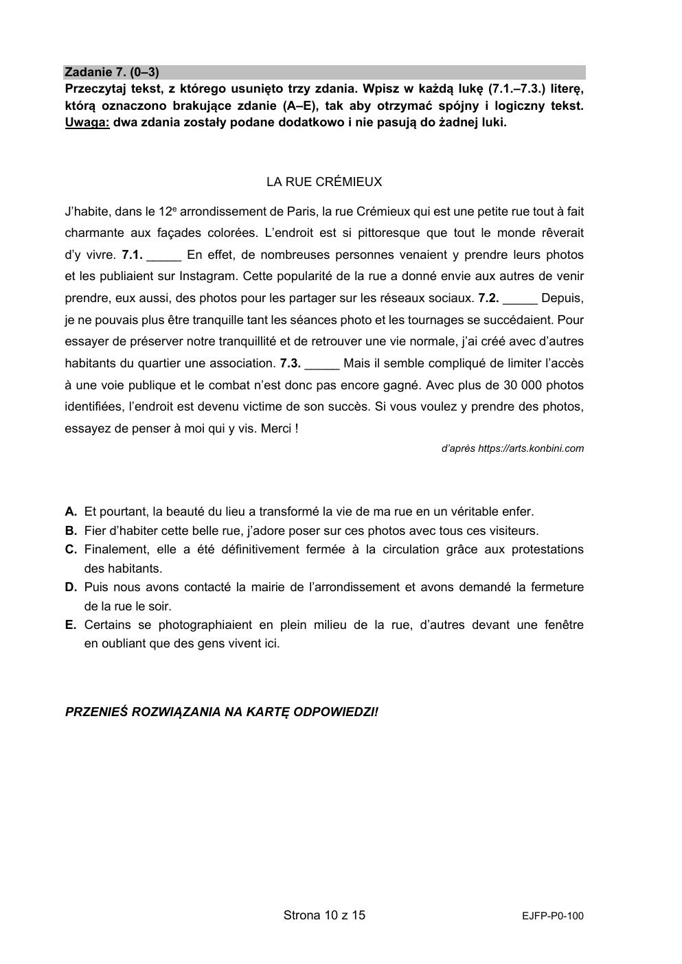 arkusz - język francuski podstawowy - matura 2022 - maj-10