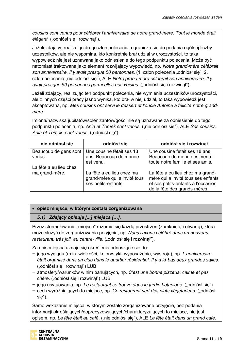 odpowiedzi - język francuski podstawowy - matura 2022 - maj-11