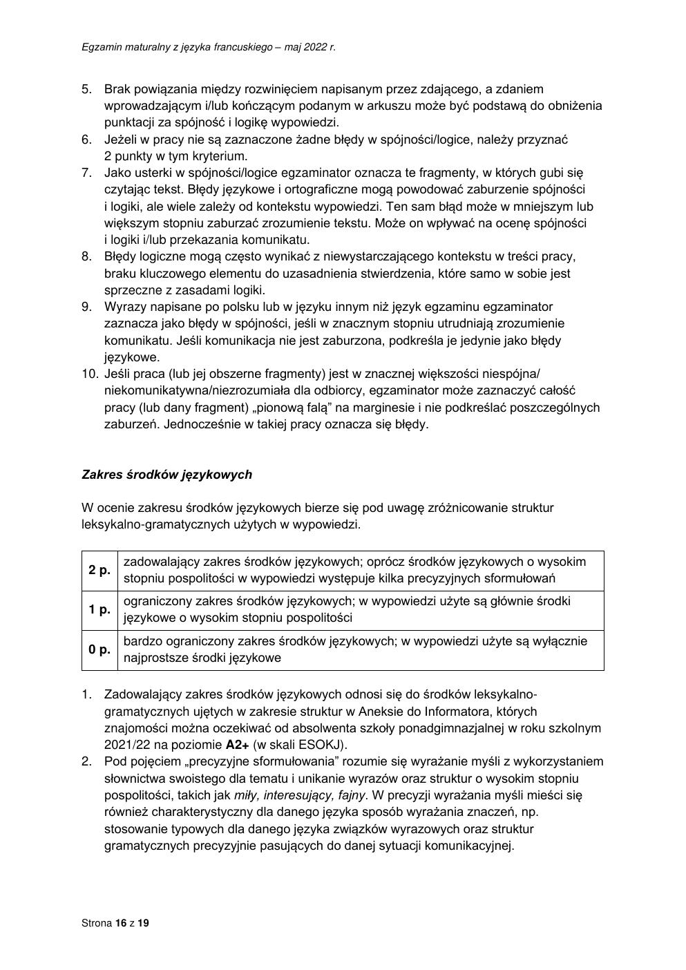 odpowiedzi - język francuski podstawowy - matura 2022 - maj-16