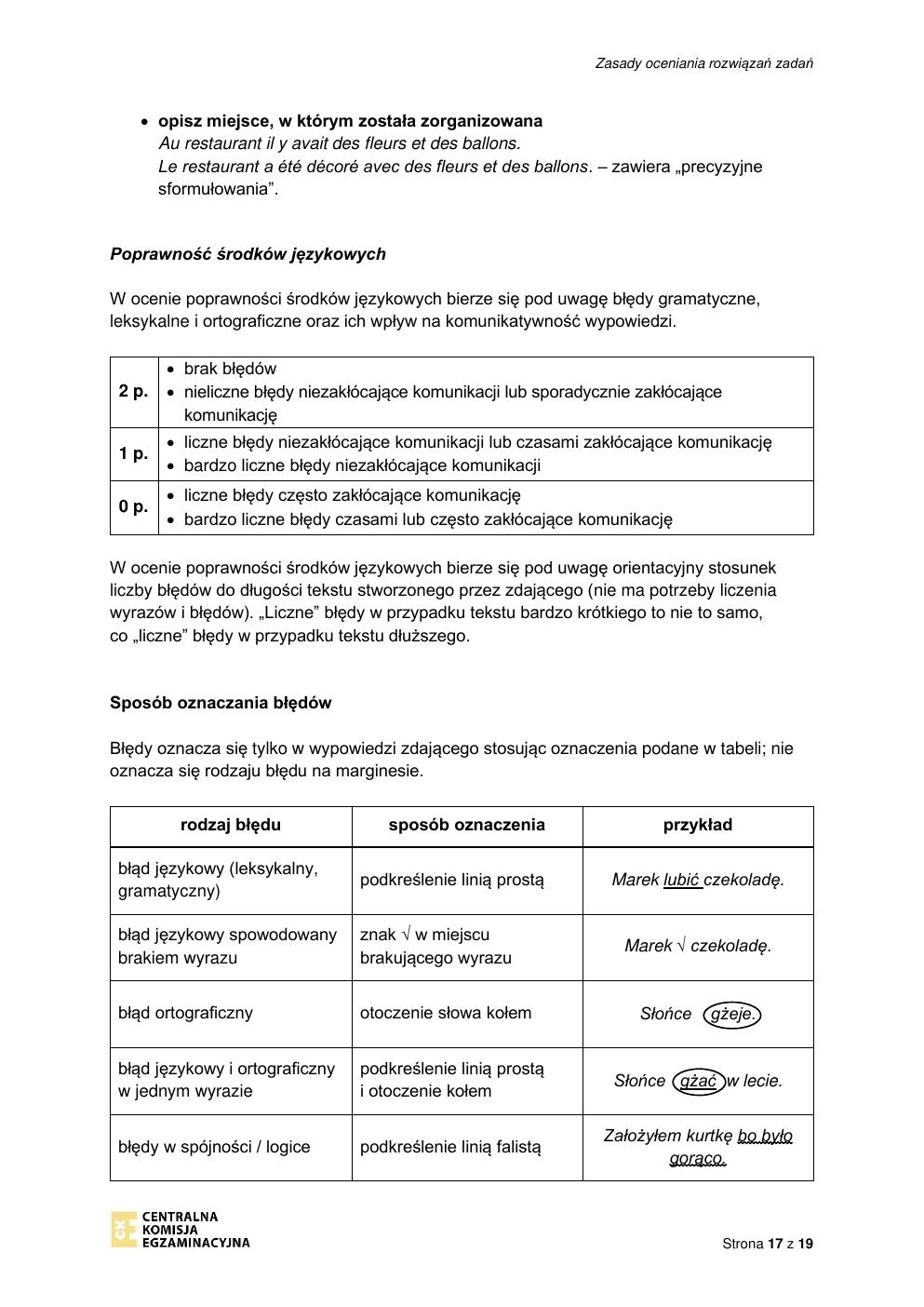 odpowiedzi - język francuski podstawowy - matura 2022 - maj-17