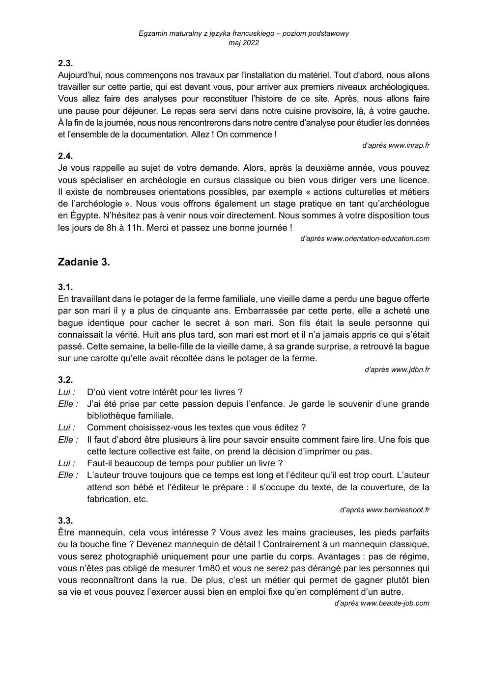 transkrypcja - język francuski podstawowy - matura 2022 - maj-2