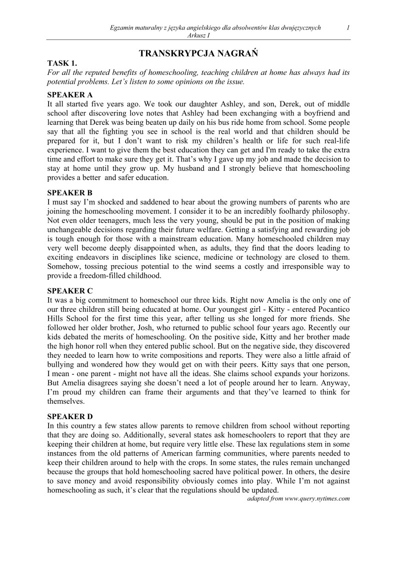 Transkrypcja - jezyk angielski, w klasach dwujezycznych, matura 2011-strona-01