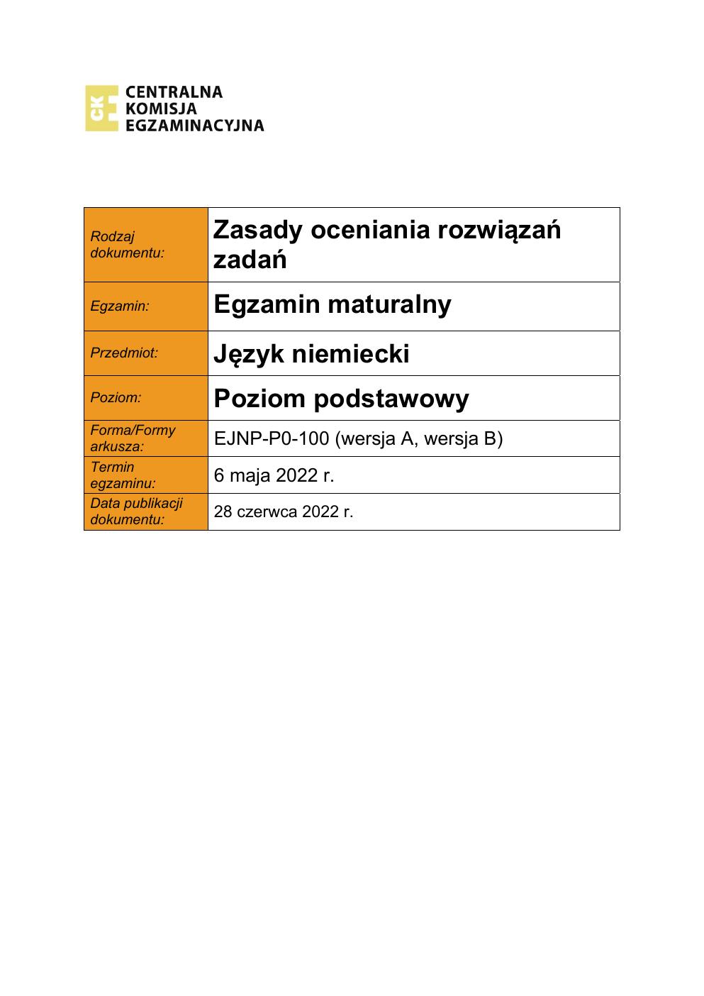 odpowiedzi - język niemiecki podstawowy - matura 2022 - maj-01