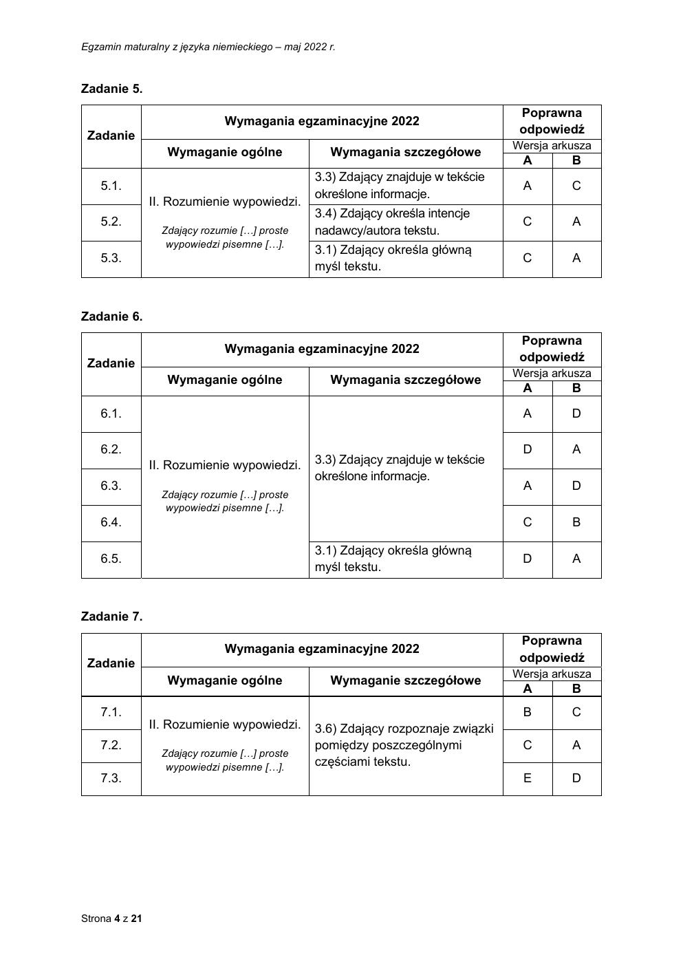 odpowiedzi - język niemiecki podstawowy - matura 2022 - maj-04