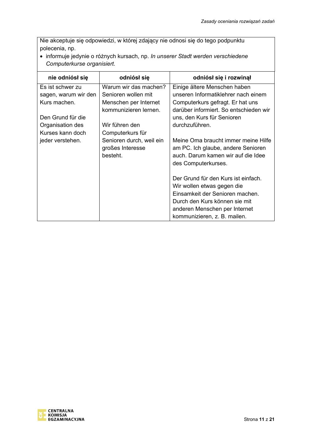 odpowiedzi - język niemiecki podstawowy - matura 2022 - maj-11