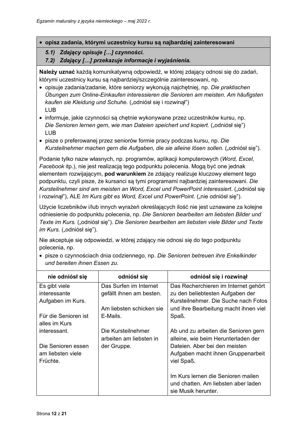 odpowiedzi - język niemiecki podstawowy - matura 2022 - maj-12