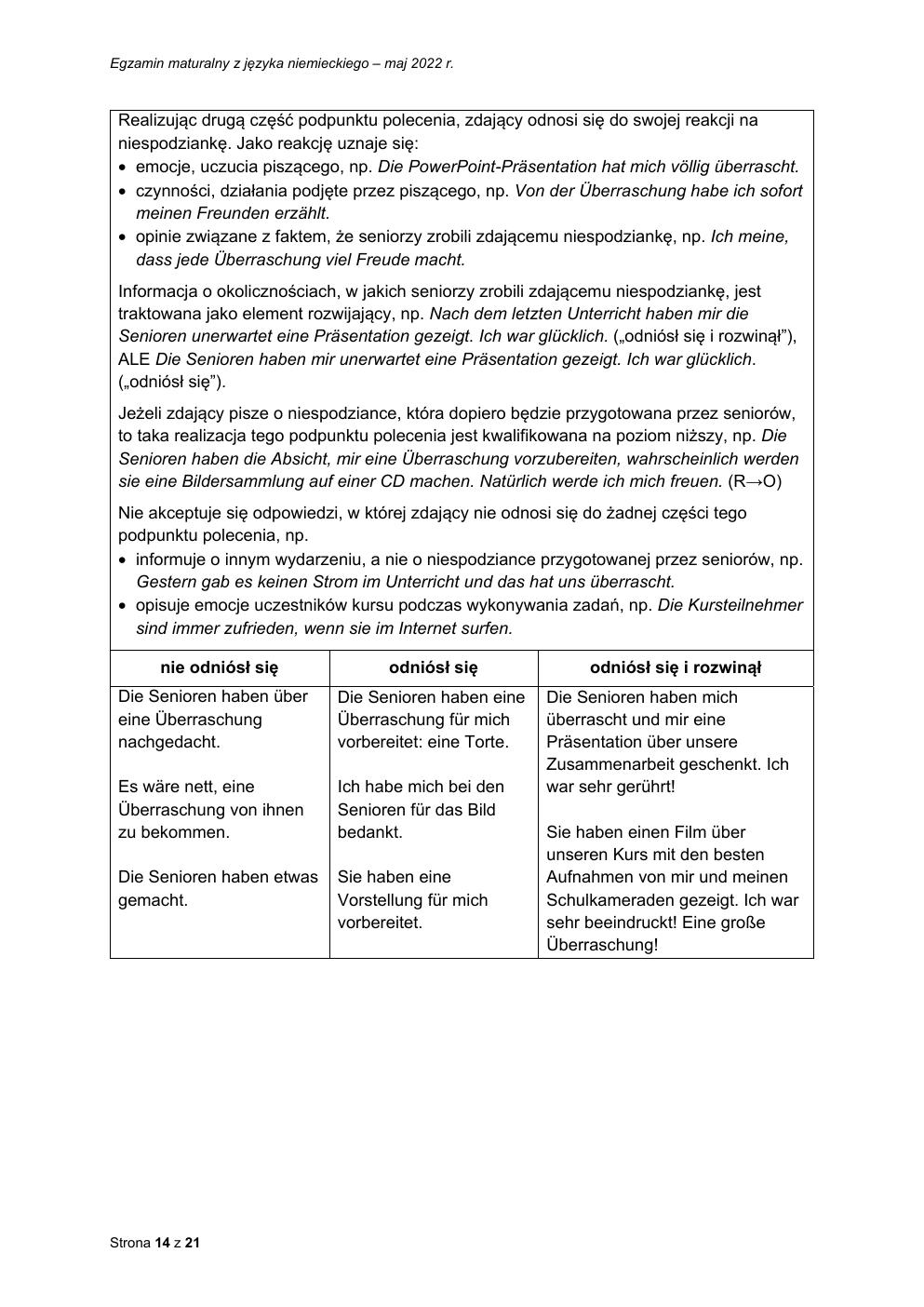 odpowiedzi - język niemiecki podstawowy - matura 2022 - maj-14