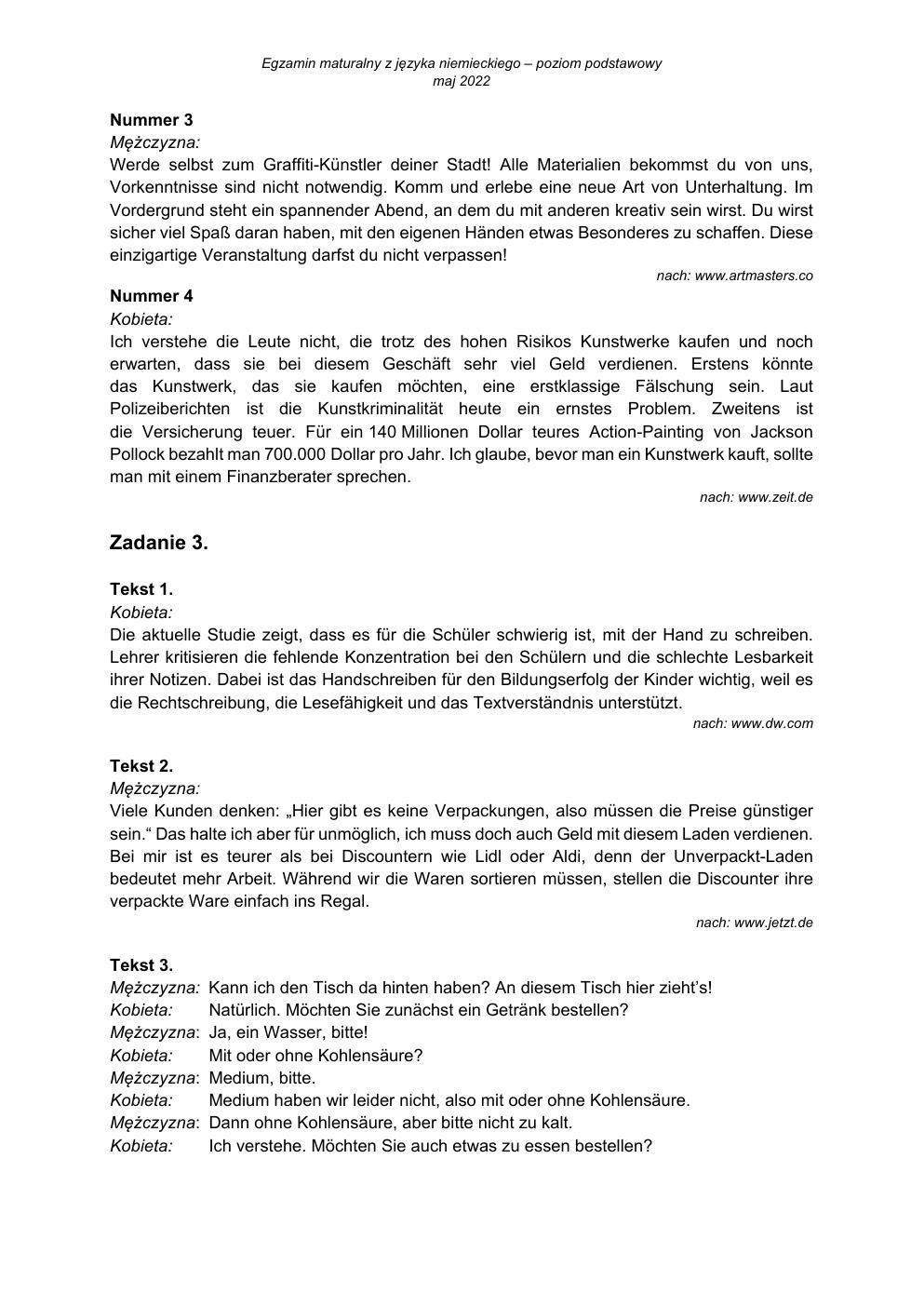 transkrypcja - język niemiecki podstawowy - matura 2022 - maj-2