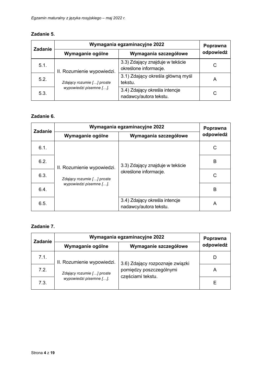 odpowiedzi - język rosyjski podstawowy - matura 2022 - maj-04