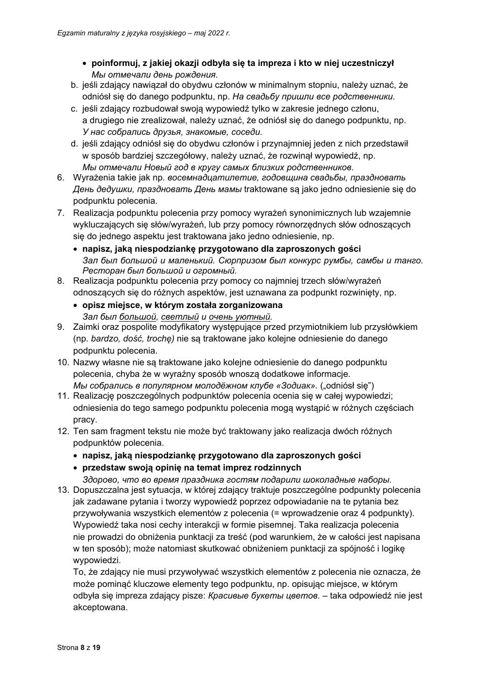 odpowiedzi - język rosyjski podstawowy - matura 2022 - maj-08