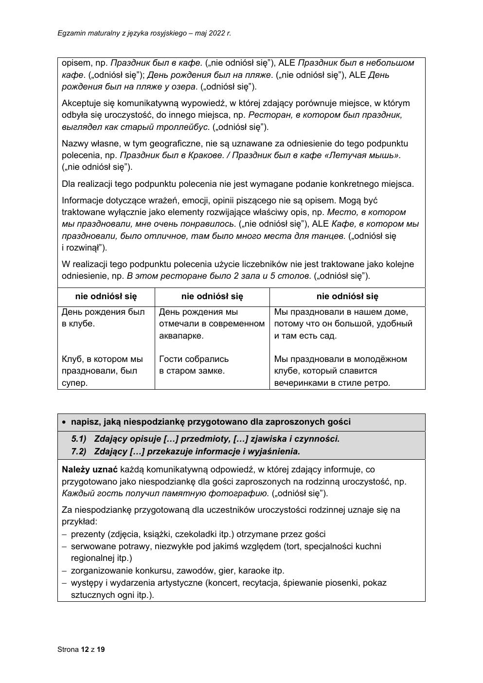 odpowiedzi - język rosyjski podstawowy - matura 2022 - maj-12