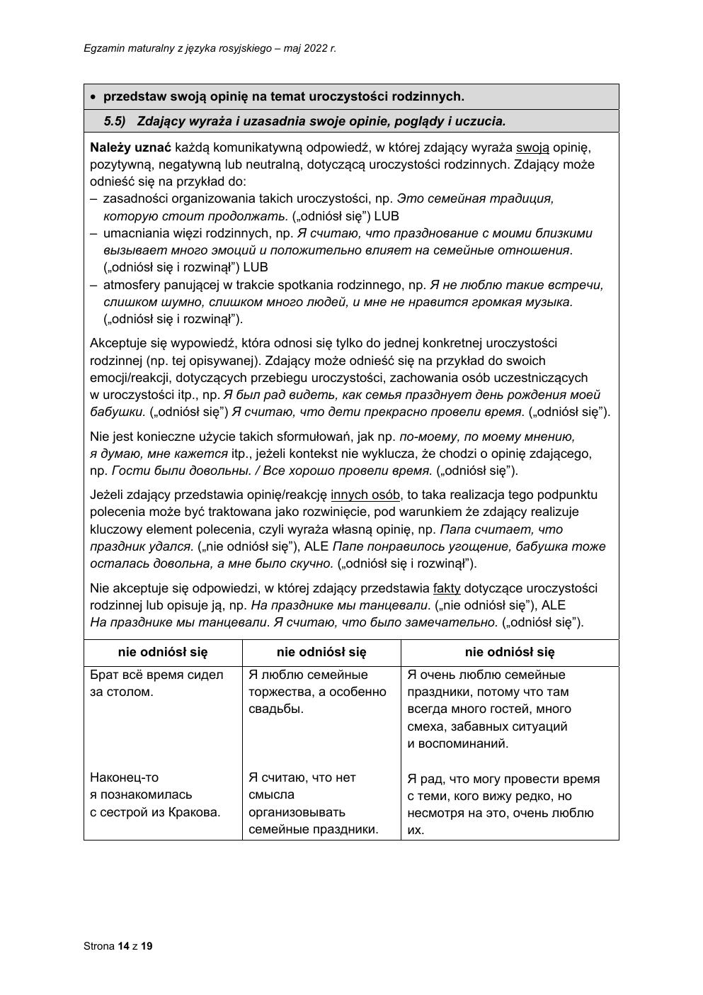 odpowiedzi - język rosyjski podstawowy - matura 2022 - maj-14