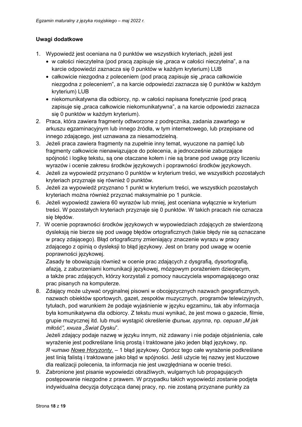 odpowiedzi - język rosyjski podstawowy - matura 2022 - maj-18