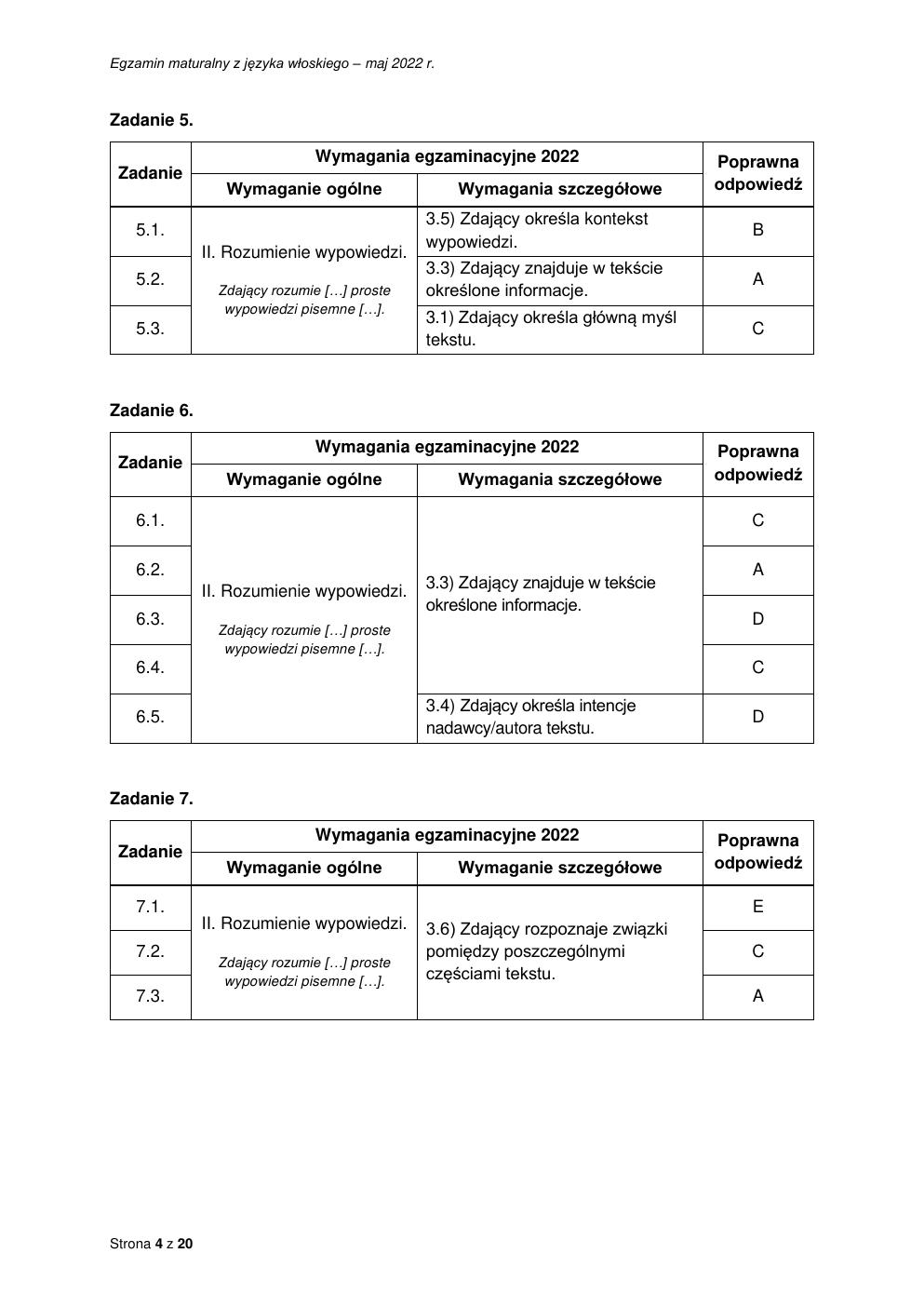 odpowiedzi - język włoski podstawowy - matura 2022 - maj-04