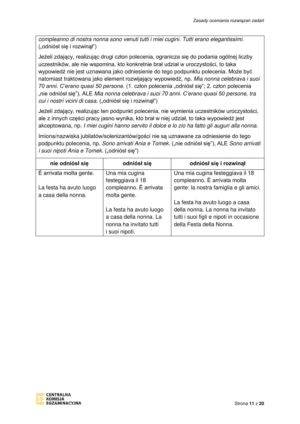 odpowiedzi - język włoski podstawowy - matura 2022 - maj-11