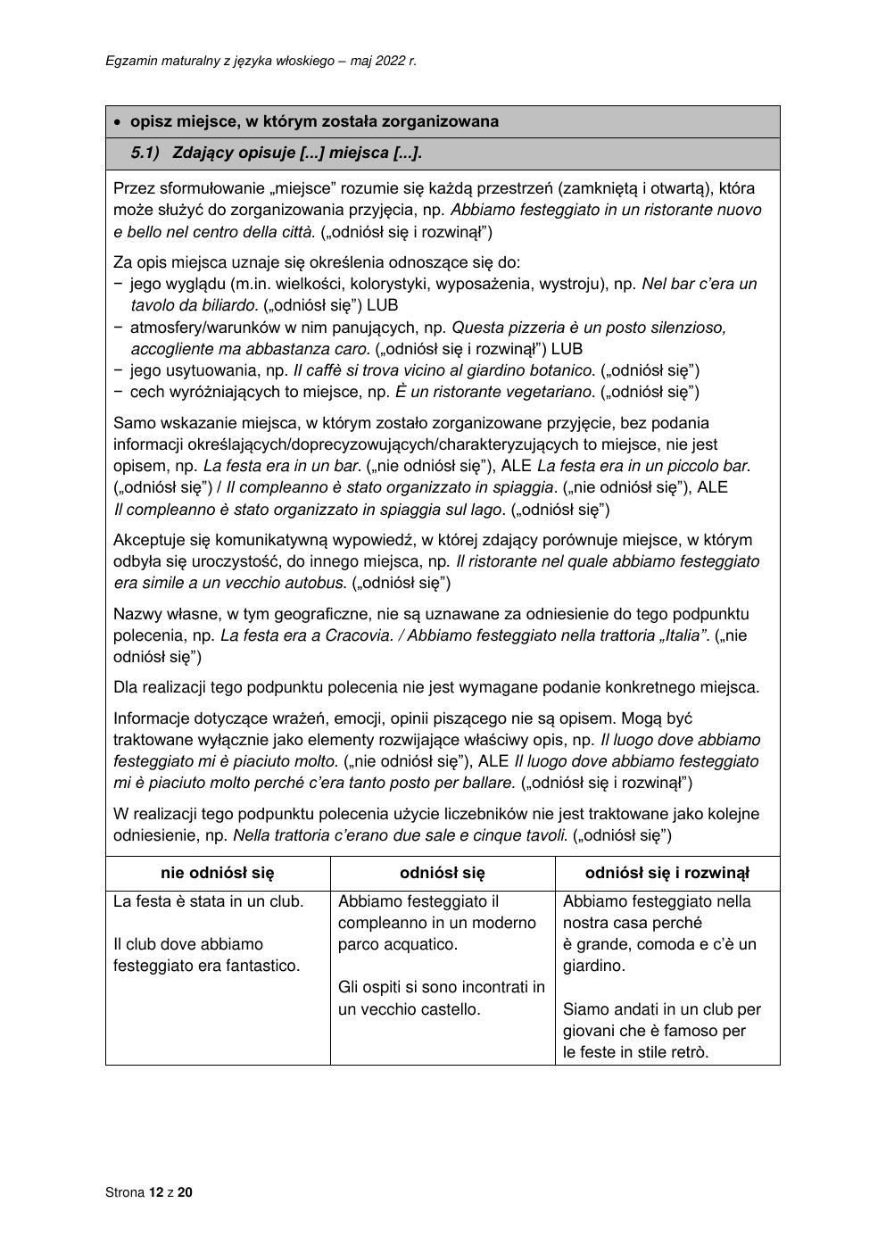 odpowiedzi - język włoski podstawowy - matura 2022 - maj-12