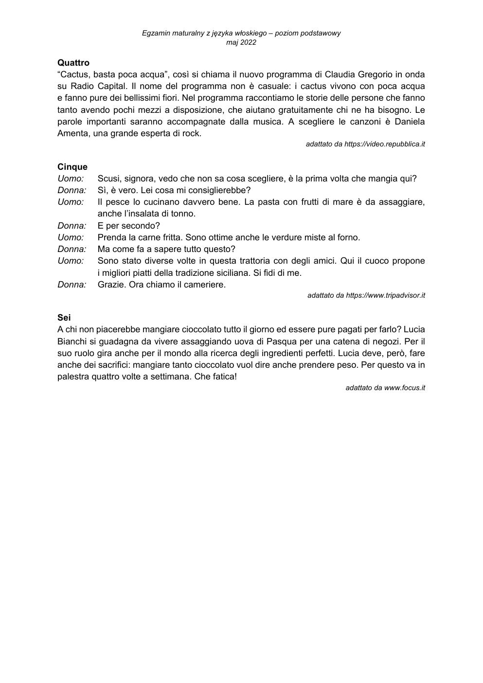 transkrypcja - język włoski podstawowy - matura 2022 - maj-3