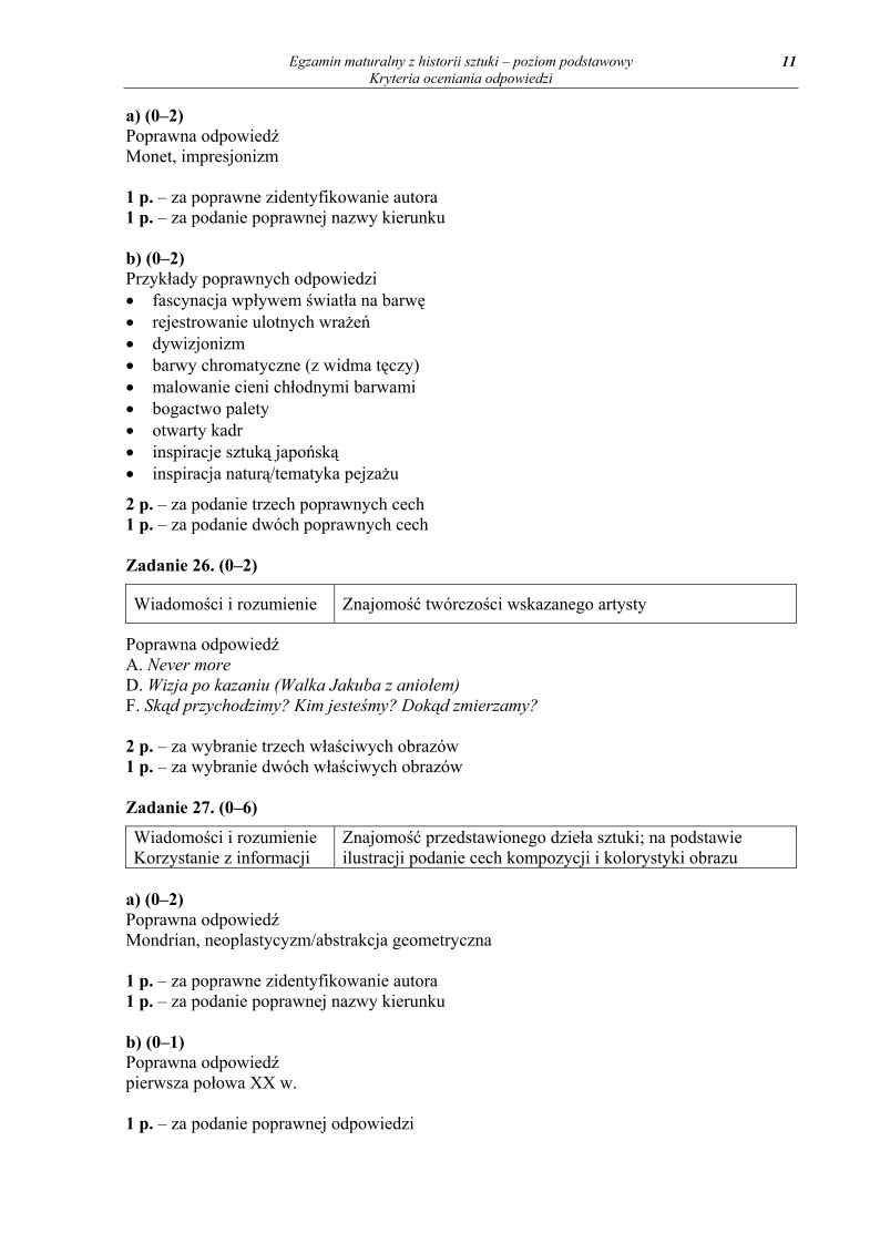 Odpowiedzi - historia sztuki, p. podstawowy, matura 2011-strona-11