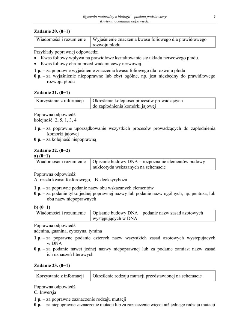 Odpowiedzi - biologia, p. podstawowy, matura 2011-strona-09