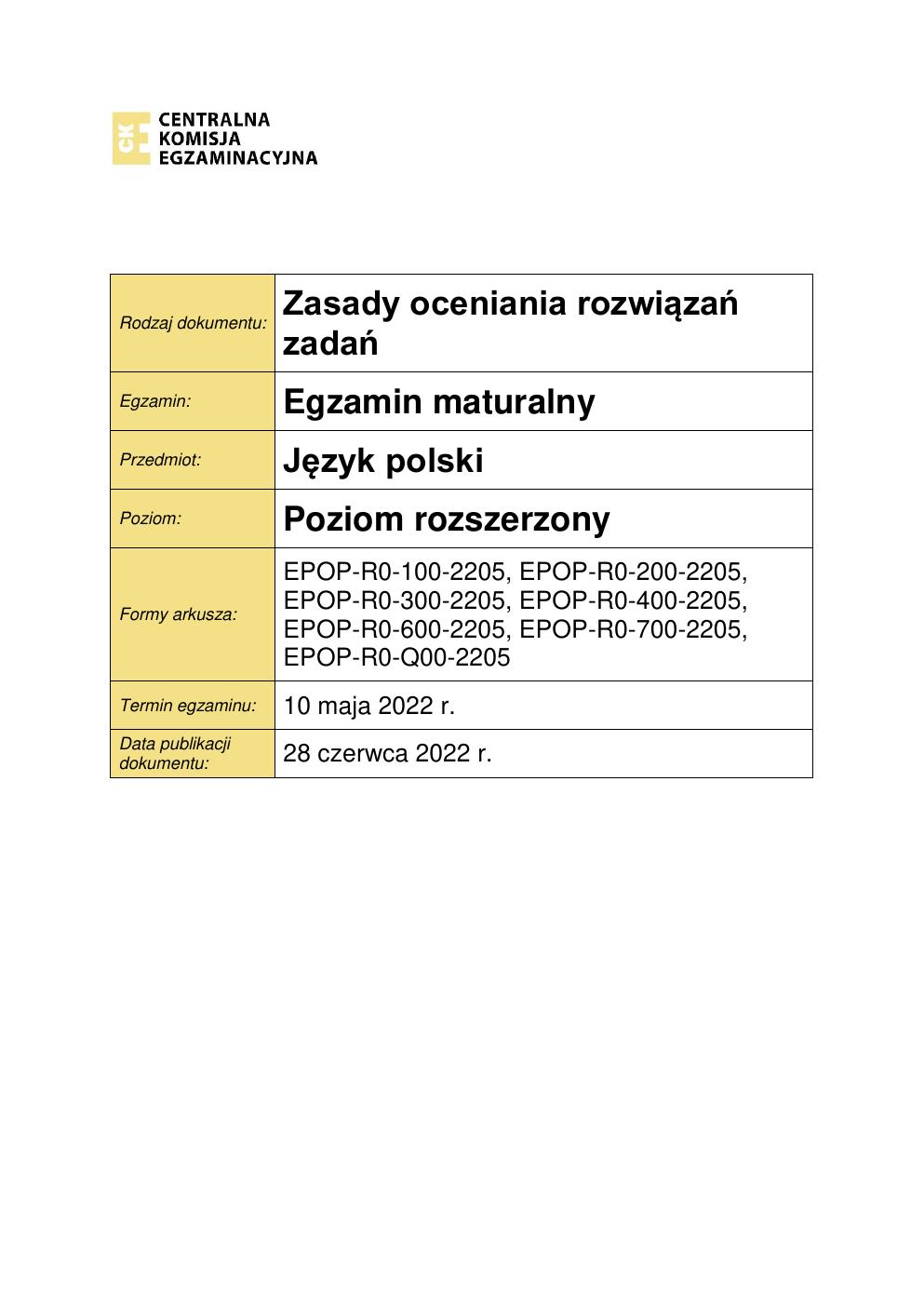 odpowiedzi - język polski rozszerzony - matura 2022 - maj-01
