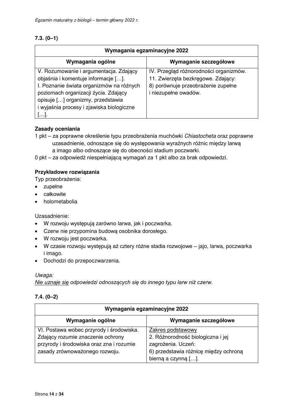 odpowiedzi - biologia rozszerzony - matura 2022 - maj-14