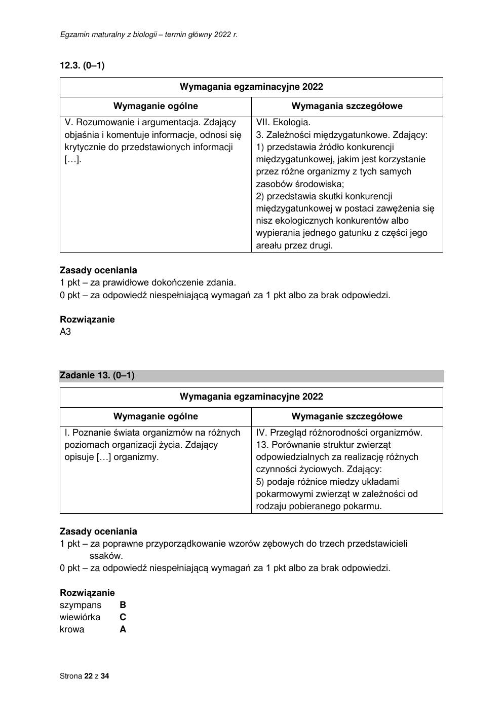 odpowiedzi - biologia rozszerzony - matura 2022 - maj-22