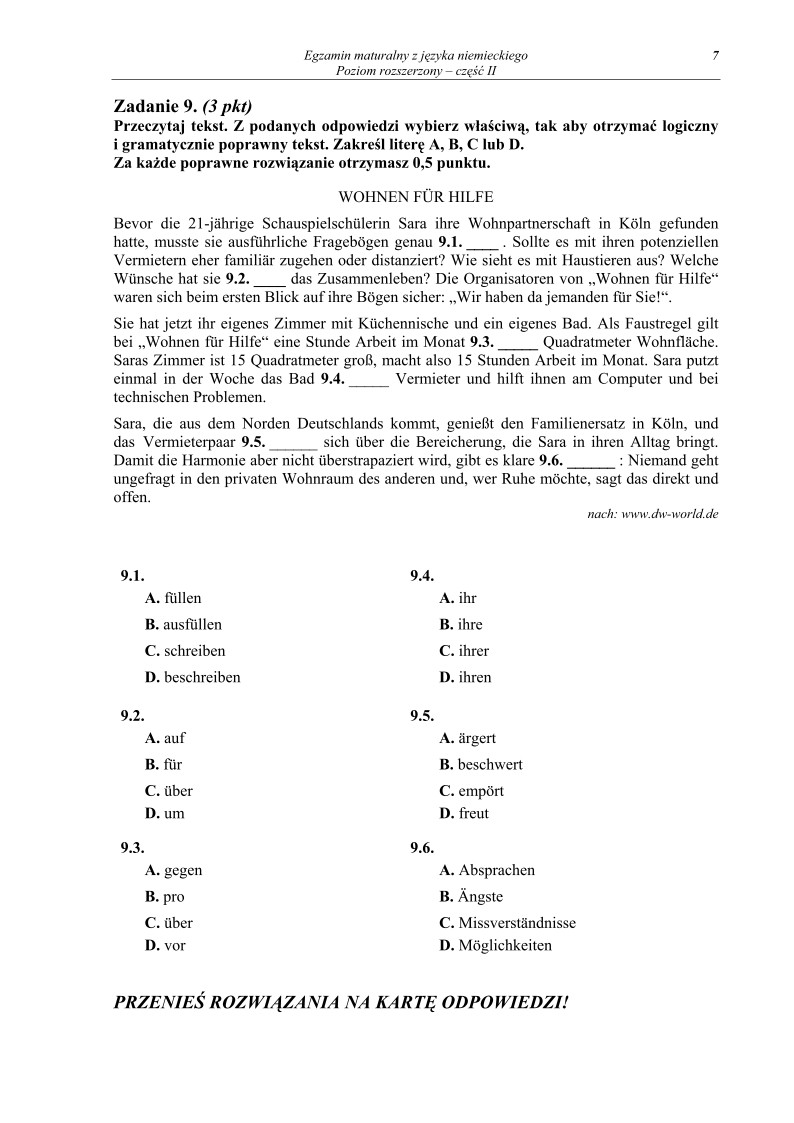 Pytania - jezyk niemiecki, p. rozszerzony, matura 2011 cz2-strona-07