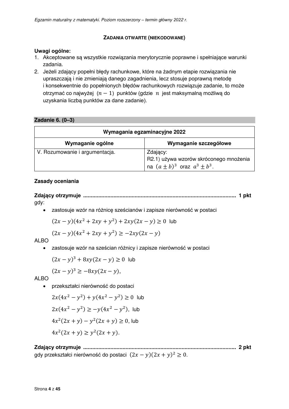 odpowiedzi - matematyka rozszerzony - matura 2022 - maj-04