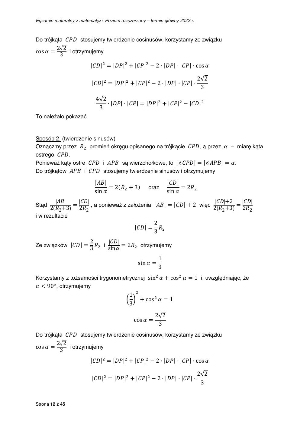 odpowiedzi - matematyka rozszerzony - matura 2022 - maj-12