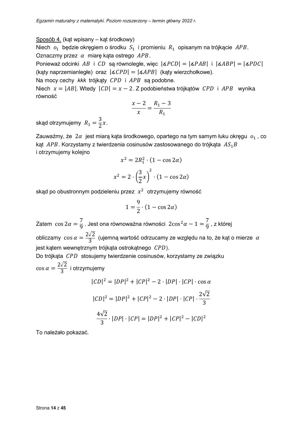 odpowiedzi - matematyka rozszerzony - matura 2022 - maj-14