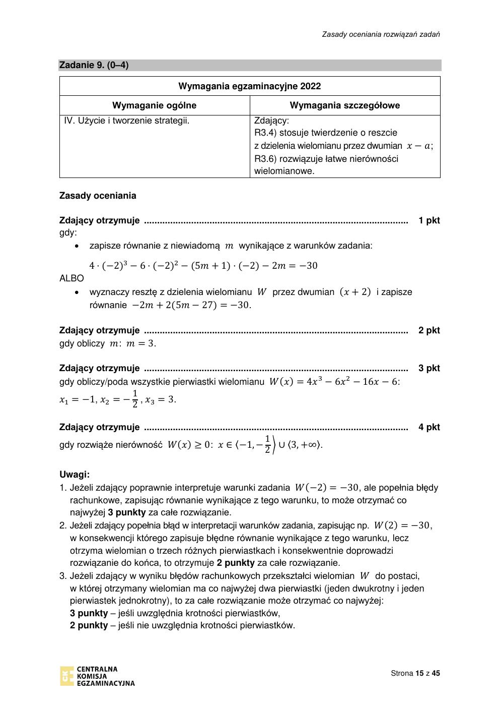 odpowiedzi - matematyka rozszerzony - matura 2022 - maj-15