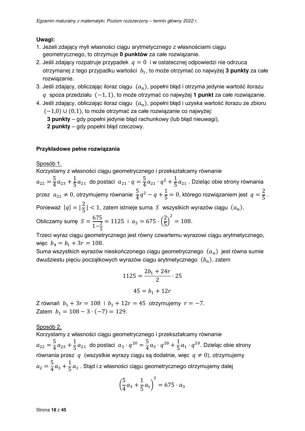 odpowiedzi - matematyka rozszerzony - matura 2022 - maj-18